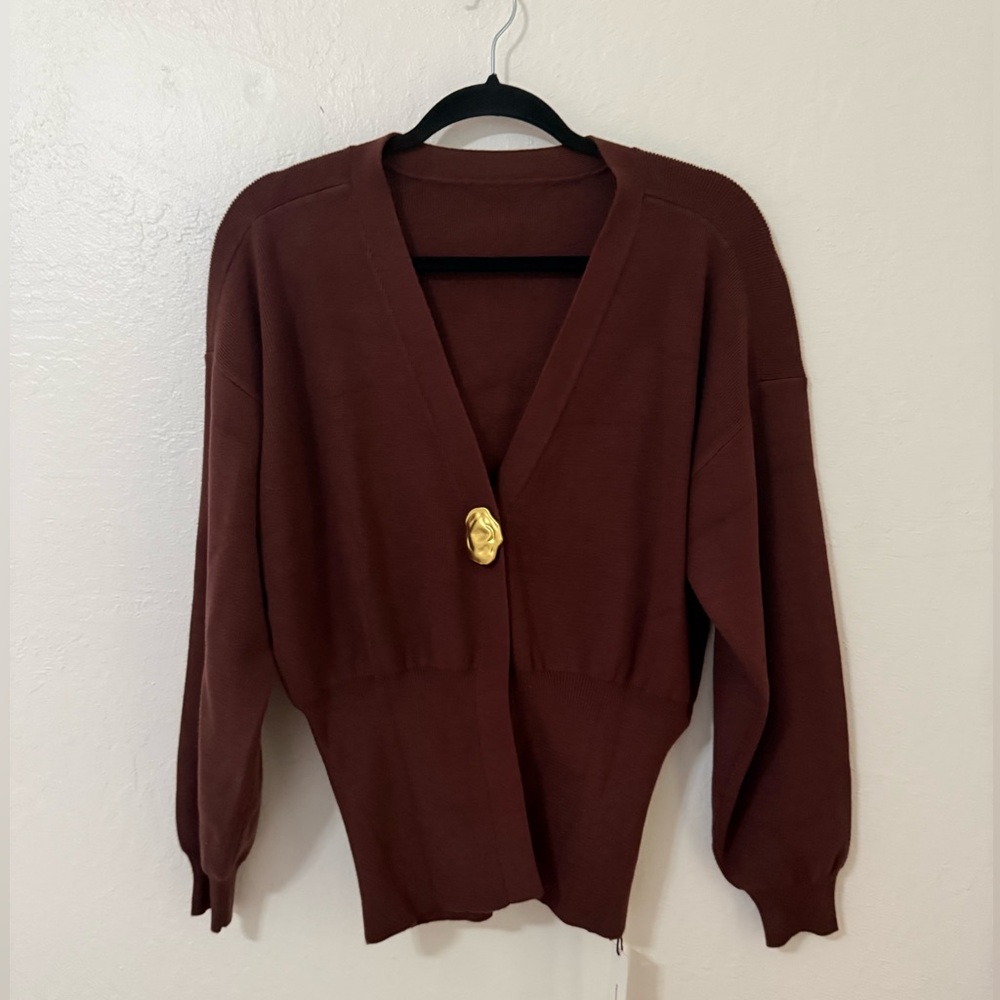 Commense Deep Brown Cardigan with Gold Accent